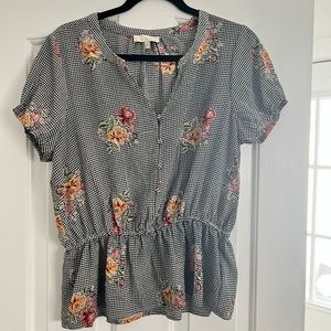 Floral Cinched Waist Blouse- Medium